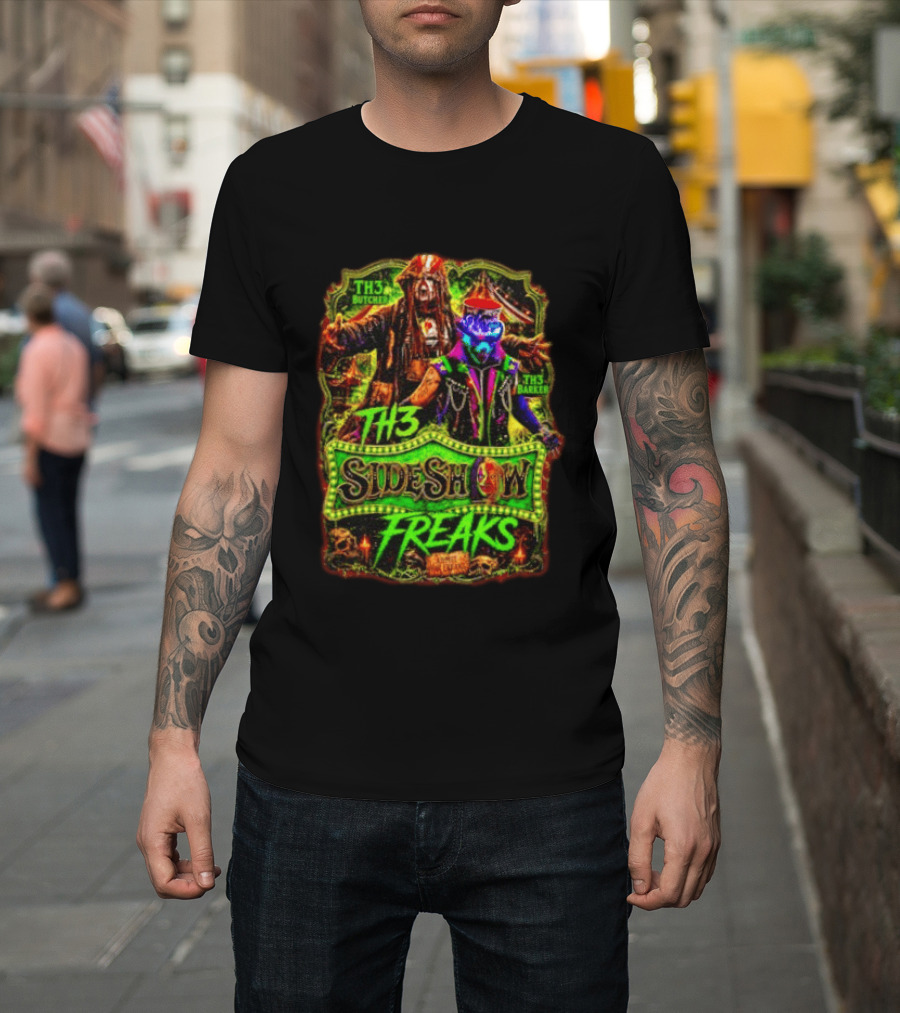 TH3 Sideshow Freaks Butcher Barker Admit The Freaks Carnival Horror T-Shirt