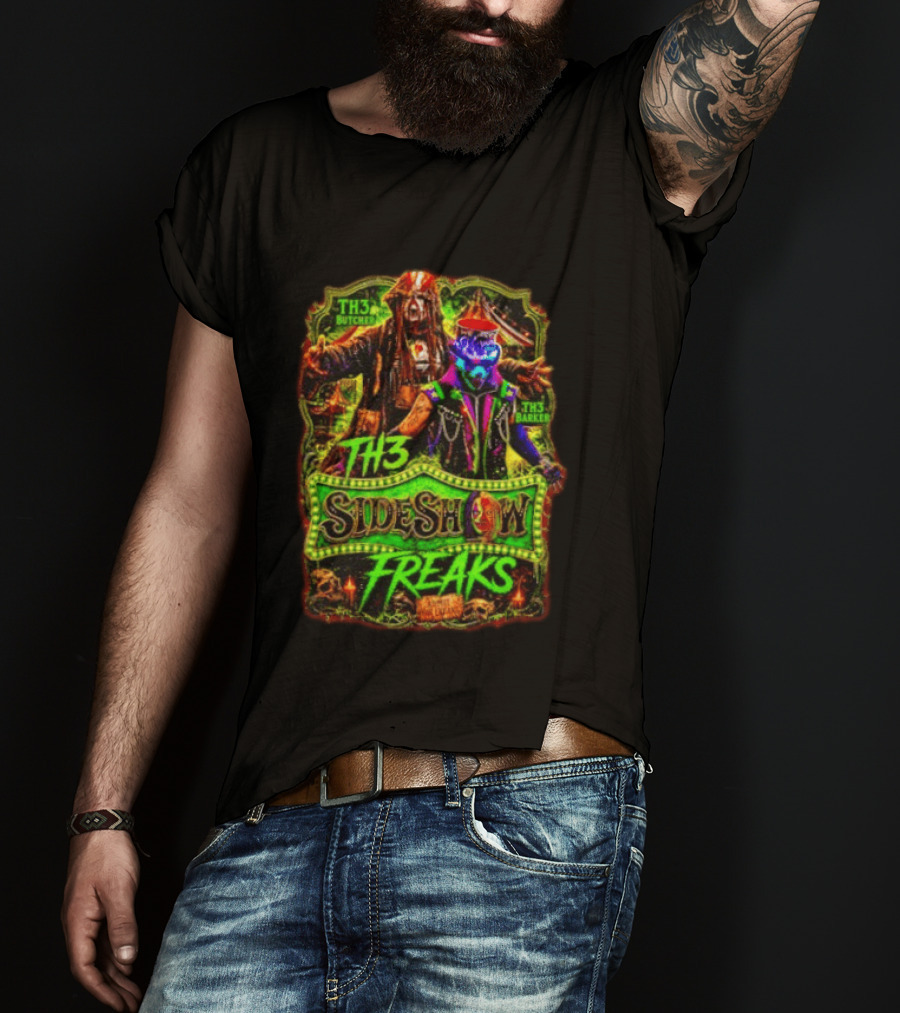 TH3 Sideshow Freaks Butcher Barker Admit The Freaks Carnival Horror T-Shirt