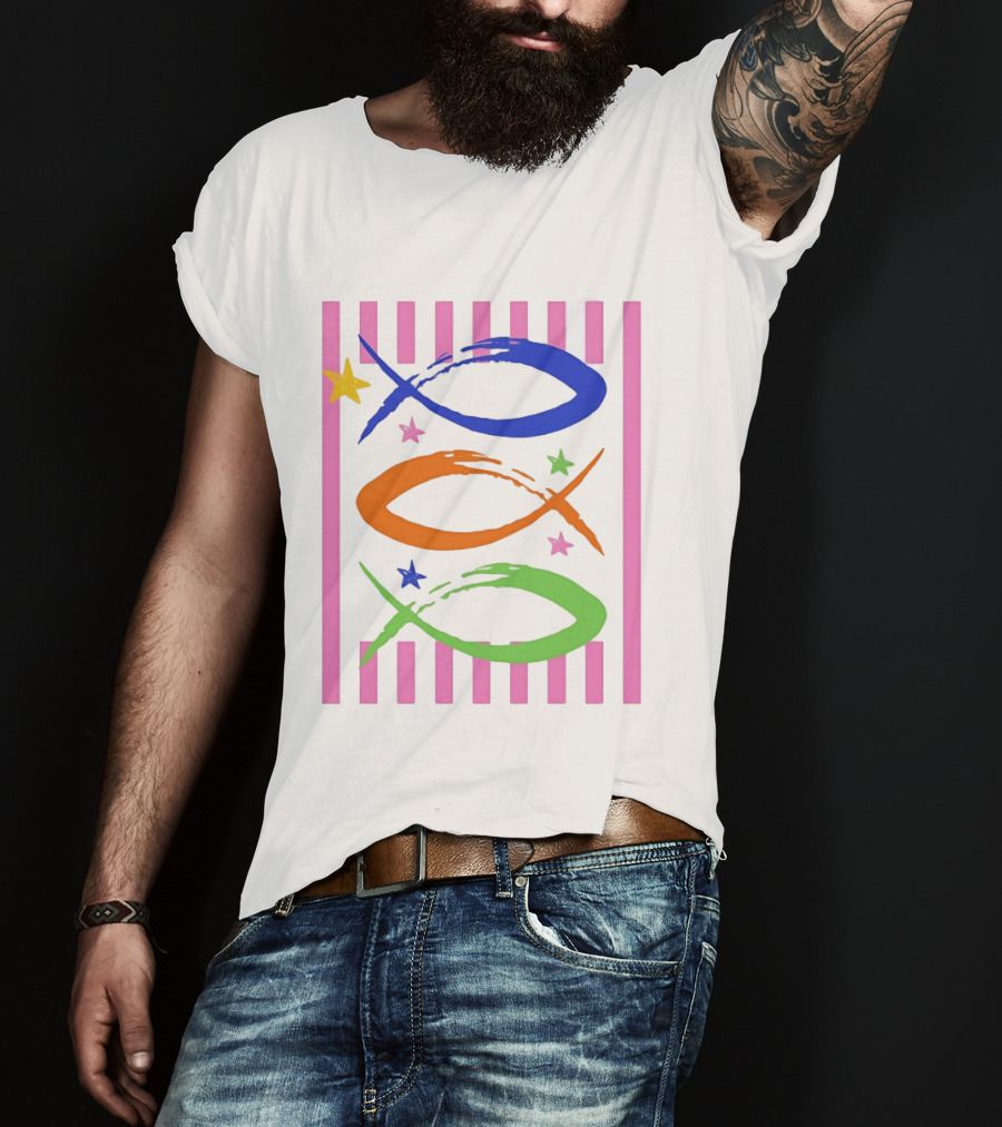 Christian Fish With Vibrant Stars And Stripes T-Shirt