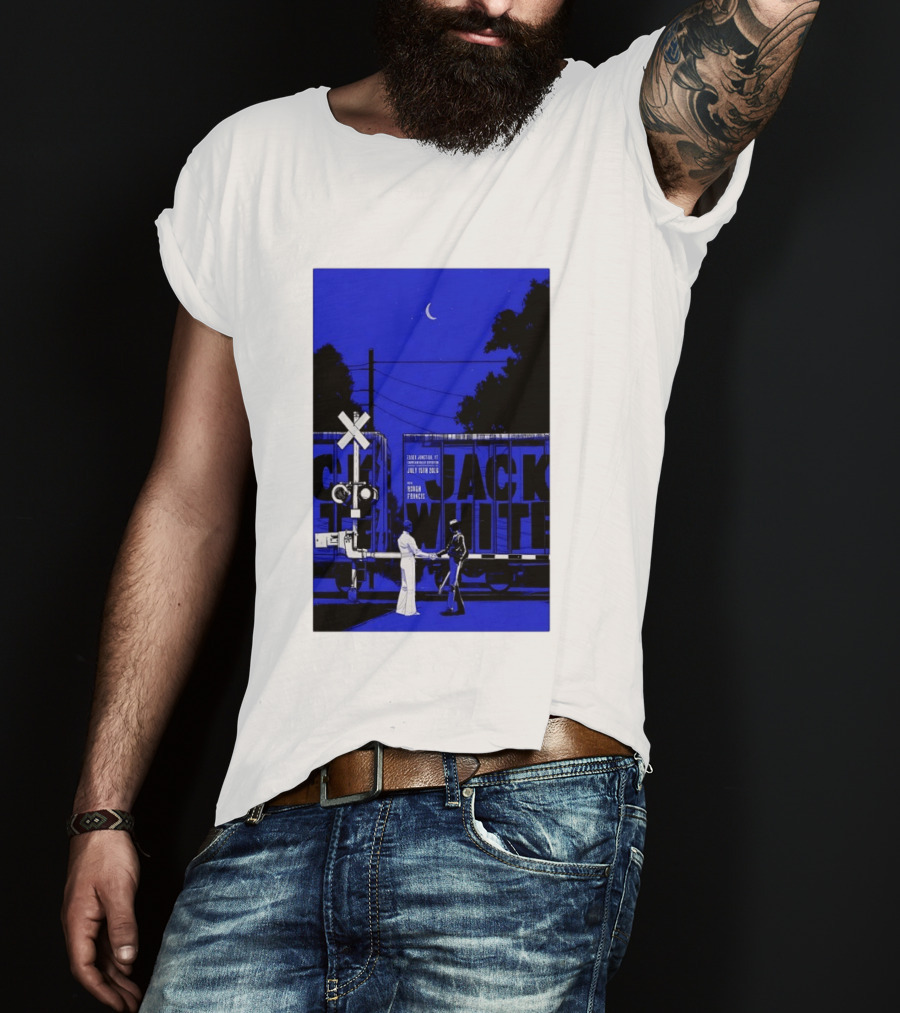 Jack White Rough Francis Essex Junction VT July 15 2026 Train Crossing Night Scene Moon T-Shirt