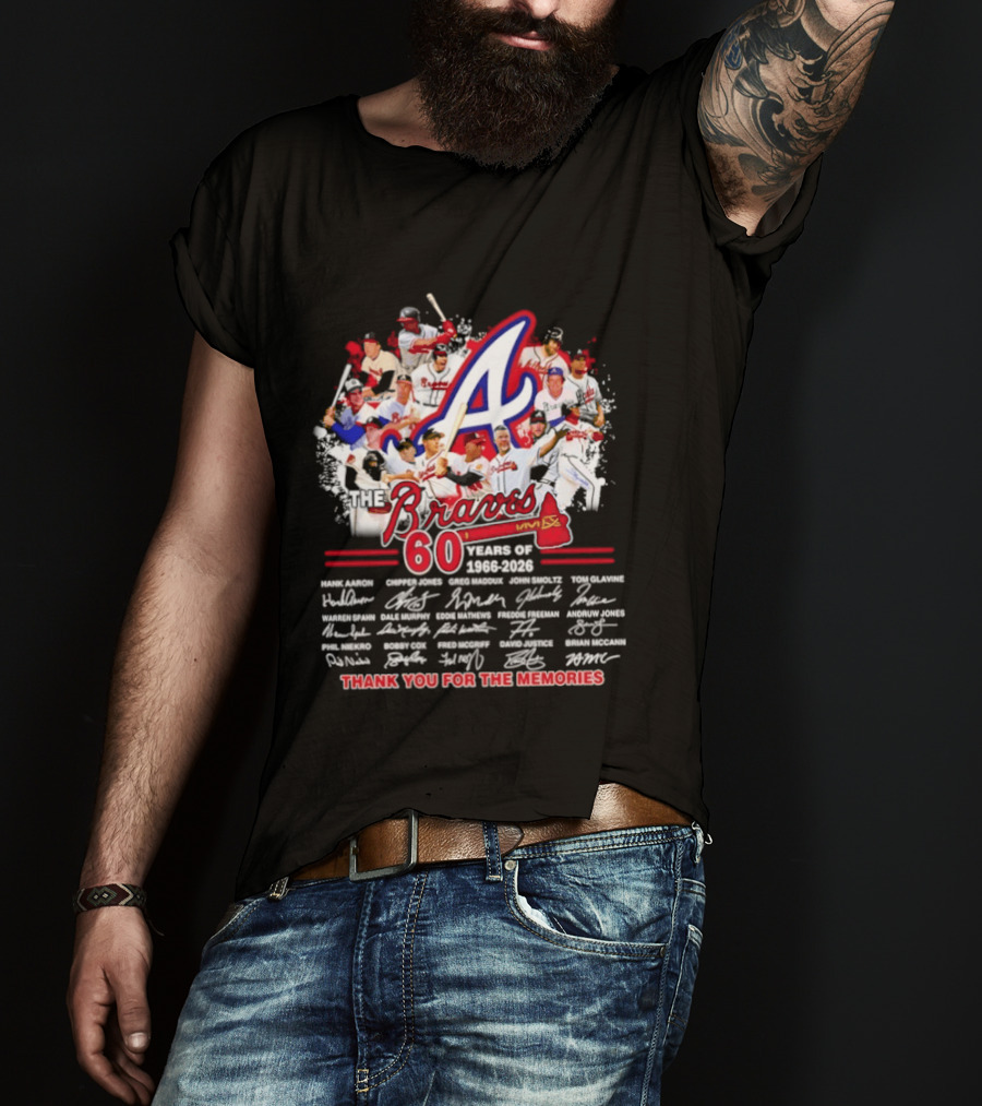 Atlanta Braves 60 Years 1966 2026 Collage Team Thank You For The Memories Autographed T-Shirt