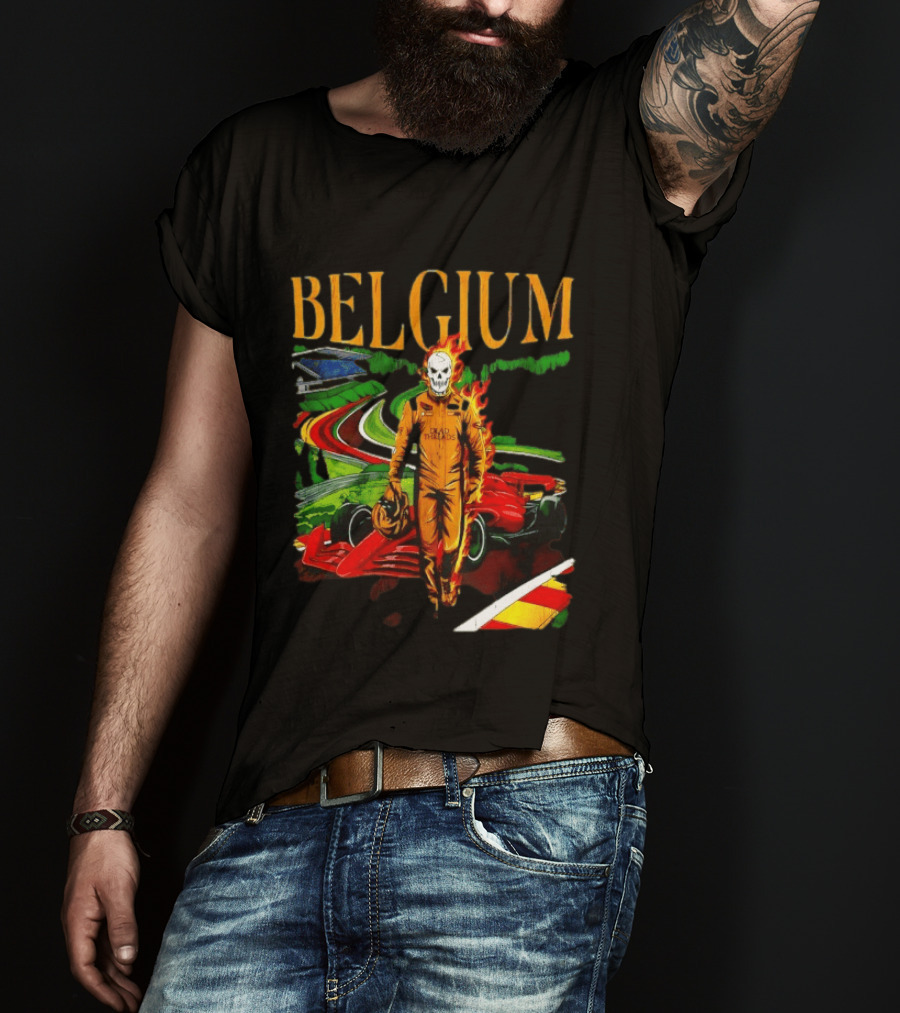 Belgium Dead Threads Formula 1 Racing Skeleton Flame Suit Track T-Shirt