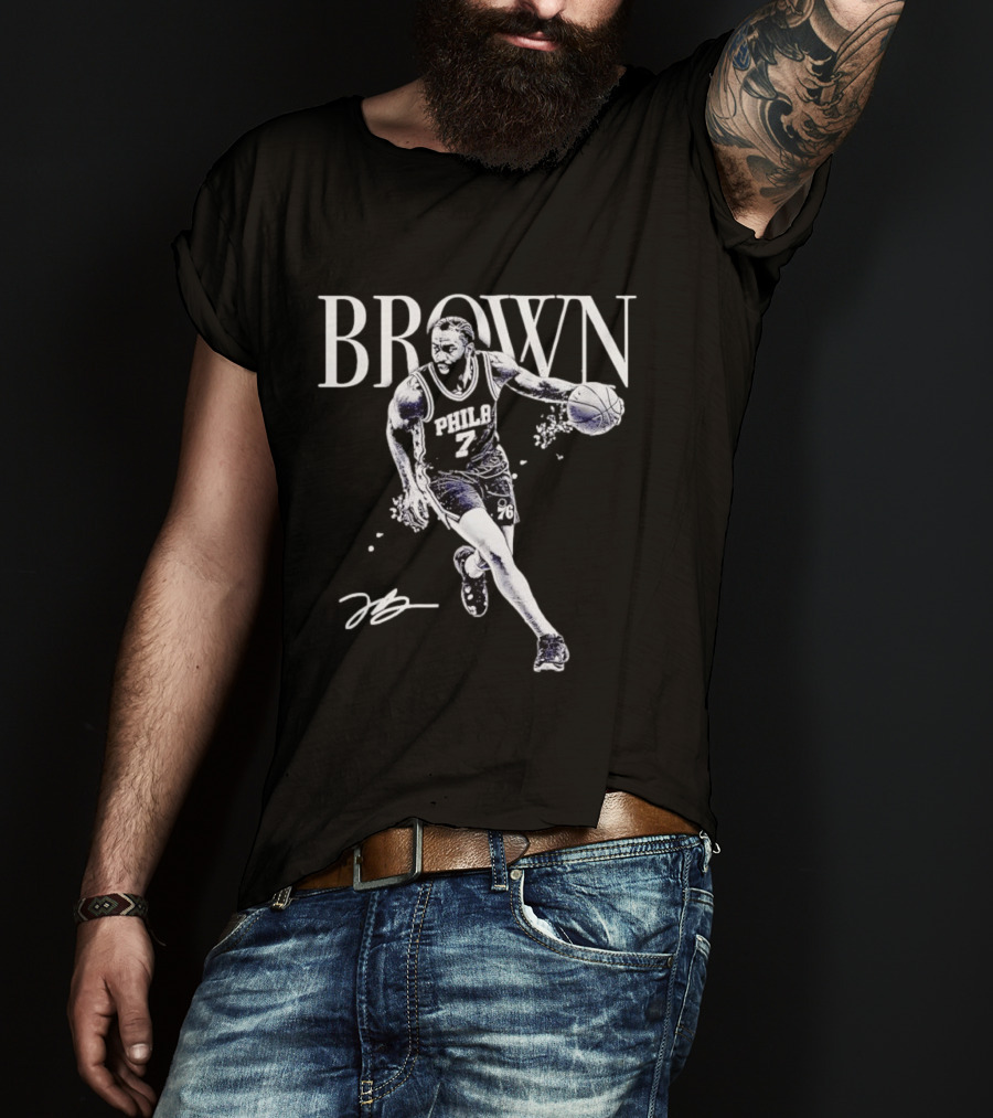 Brown 7 Philadelphia 76ers Basketball Player Halftone T-Shirt