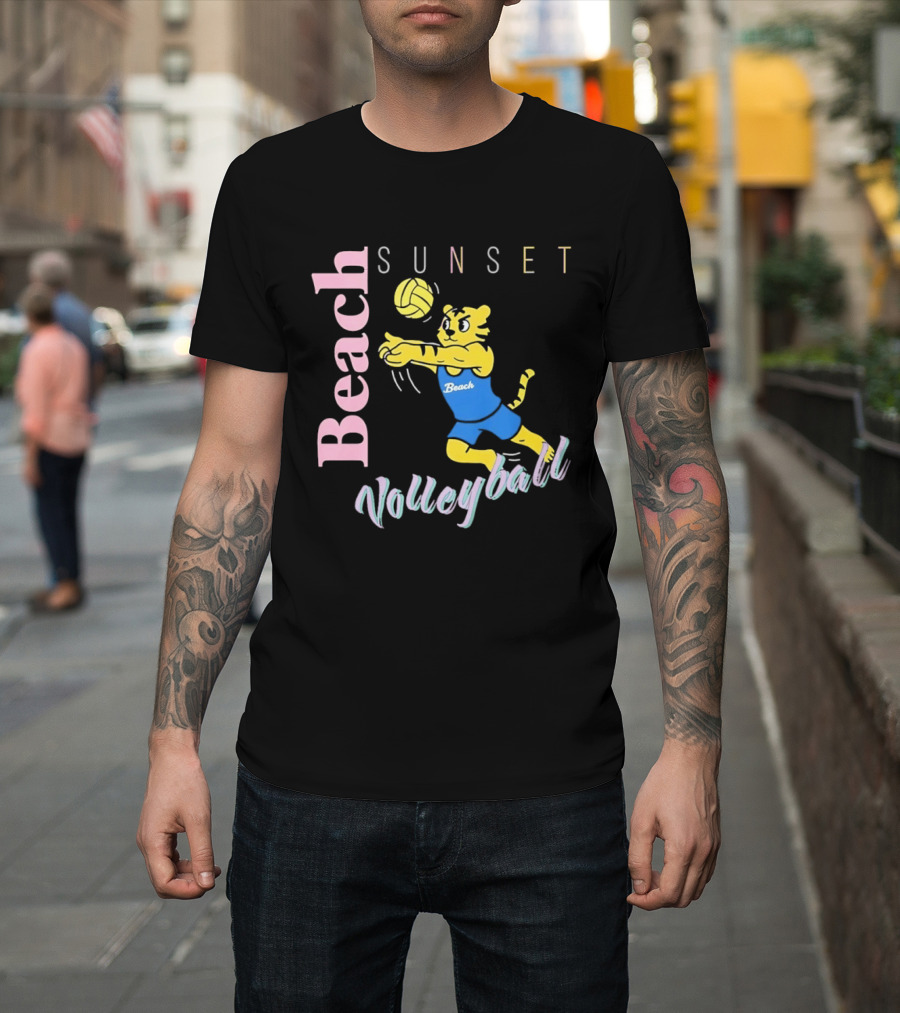 Beach Sunset Volleyball Tiger Jeff Cole T-Shirt