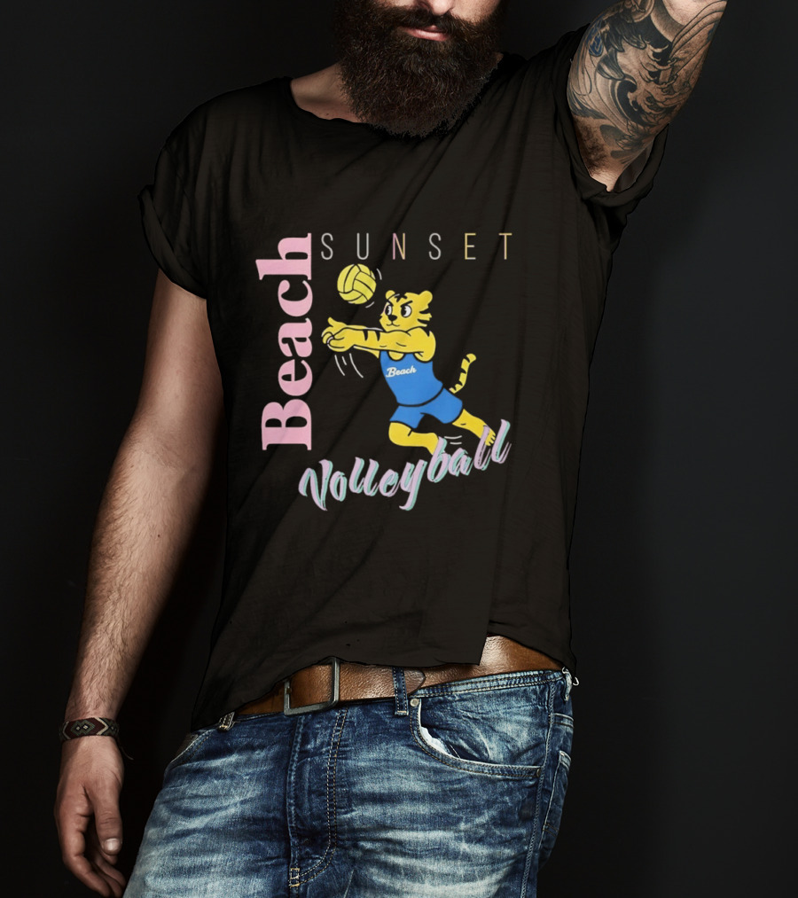 Beach Sunset Volleyball Tiger Jeff Cole T-Shirt