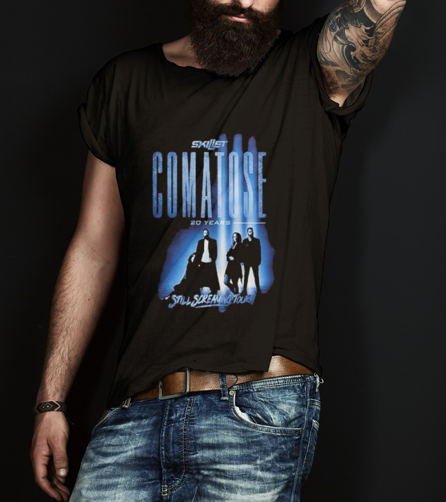 Skillet Comatose 20 Years Still Screaming Tour 2026 Band Silhouette Blue T-Shirt