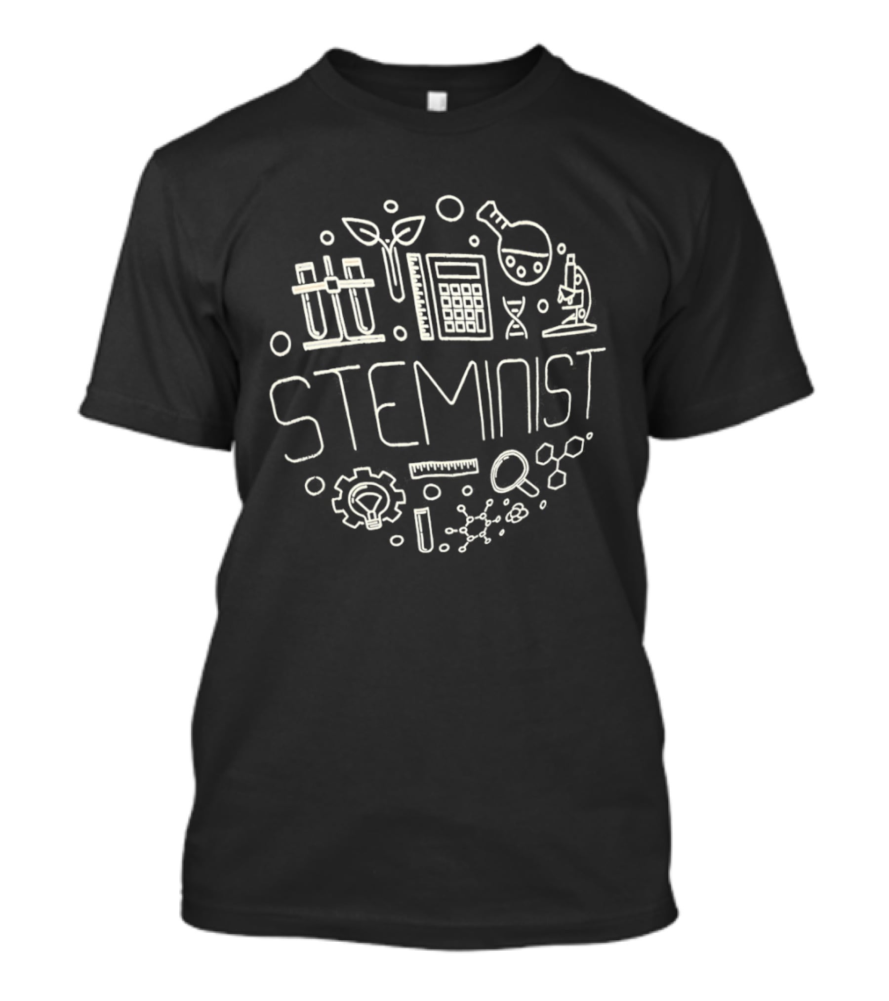 Science Technology Education STEMINIST Beaker Microscope Calculator Test Tubes T-Shirt