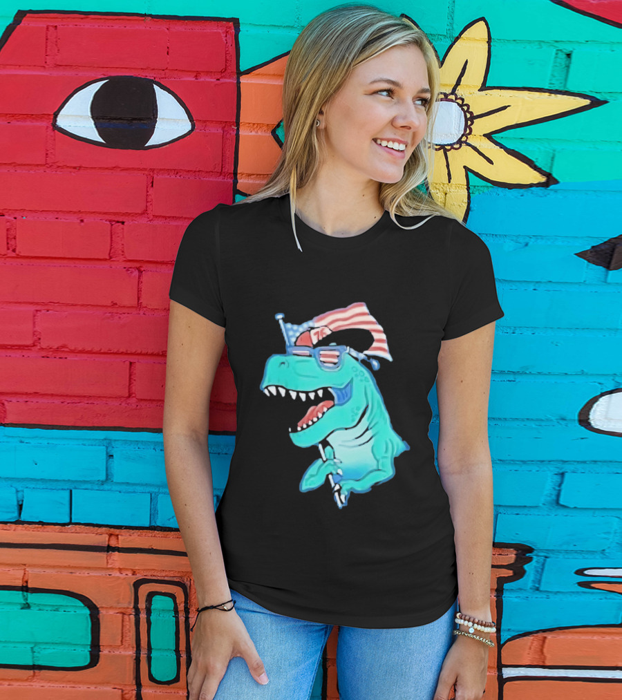 Patriotic Rex American Flag Sunglasses 76 Dinosaur T-Shirt