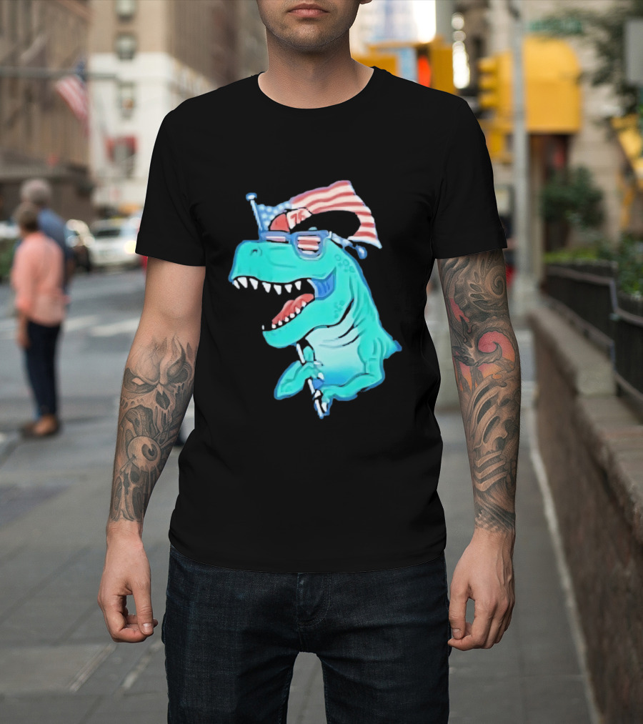 Patriotic Rex American Flag Sunglasses 76 Dinosaur T-Shirt