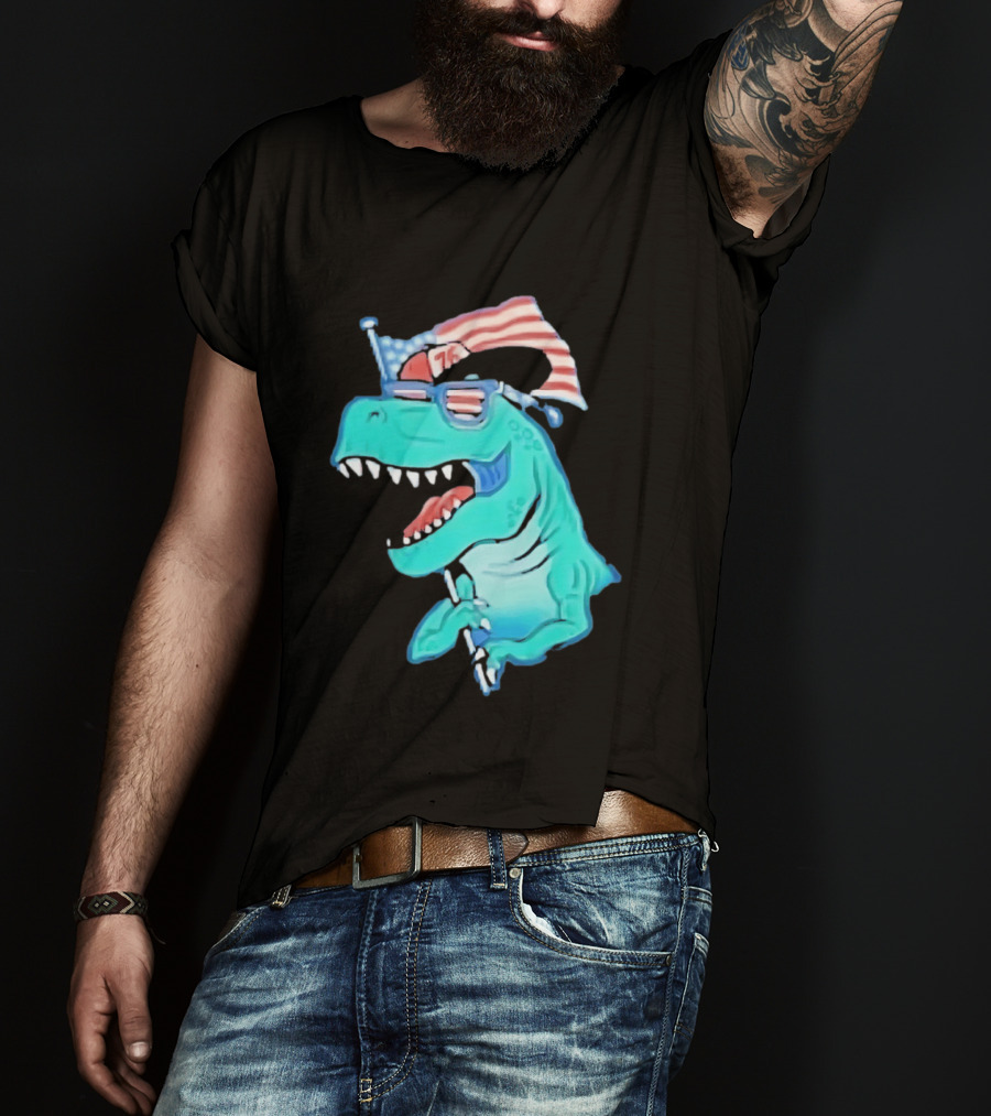 Patriotic Rex American Flag Sunglasses 76 Dinosaur T-Shirt