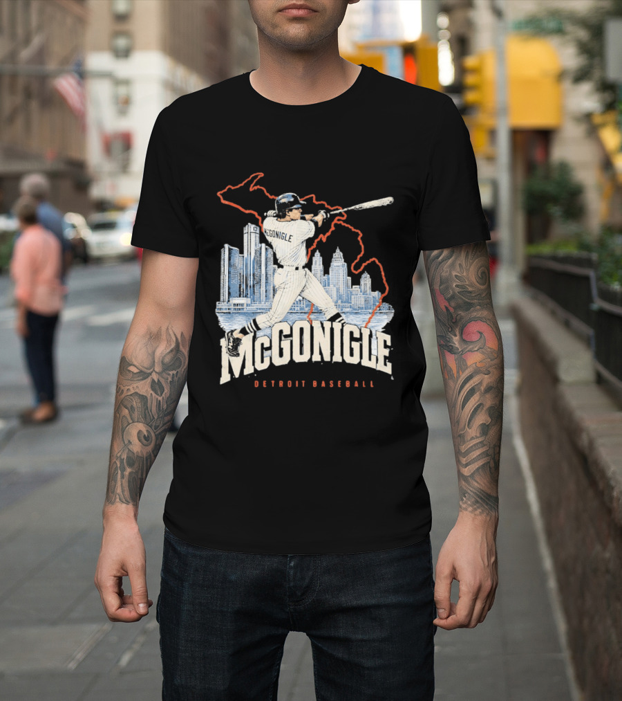 McGonigle Detroit Baseball Vintage Player Retro Skyline T-Shirt