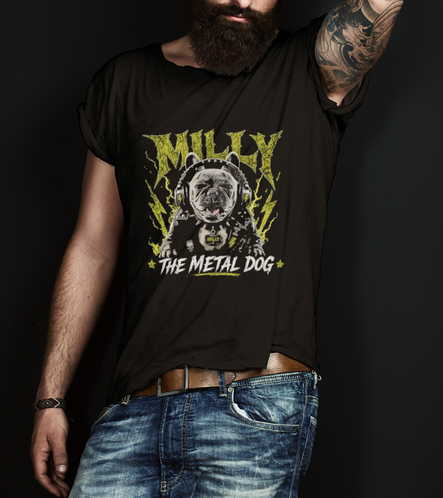 Milly The Metal Dog Headphones Music Yellow Splatter T-Shirt