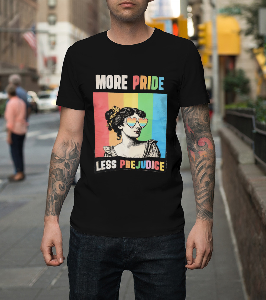 More Pride Less Prejudice Rainbow Heart Sunglasses Regency T-Shirt