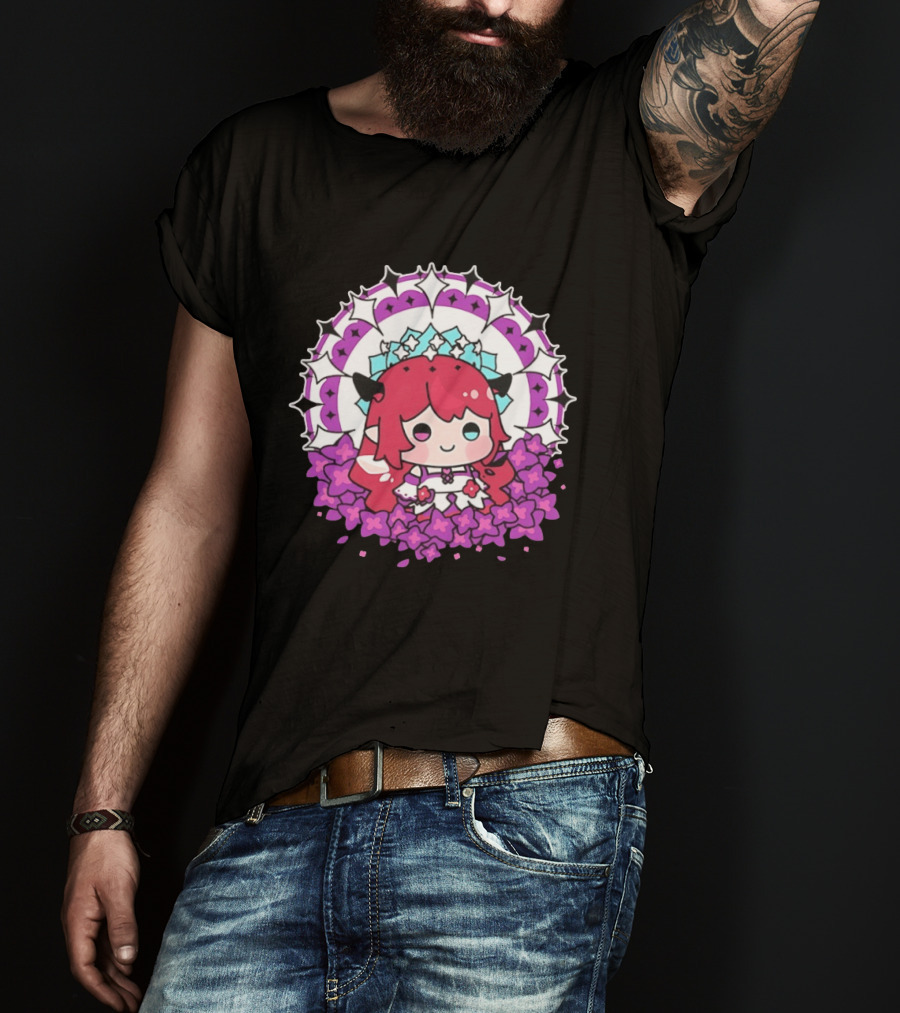 Chibi Hope Pink Hair Cute Anime Character Surrounded By Mandala And Flowers T-Shirt