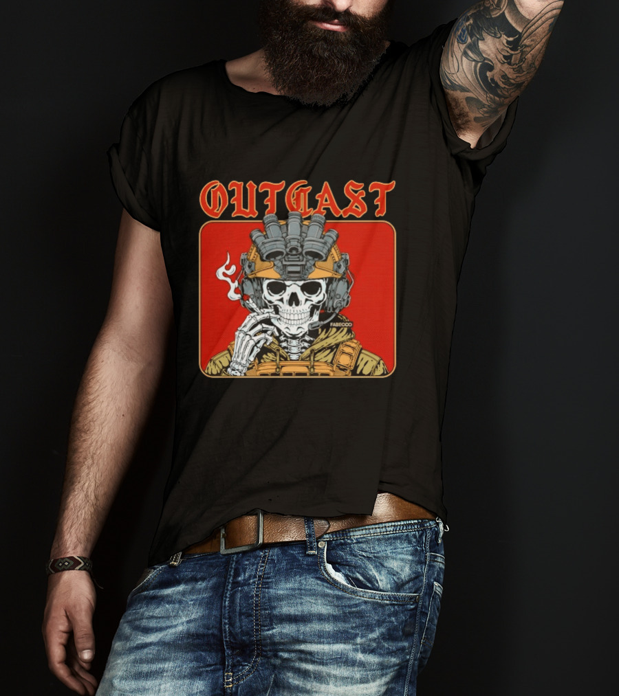 OUTGAST Skull Smoking With Night Vision Goggles FABECOO T-Shirt