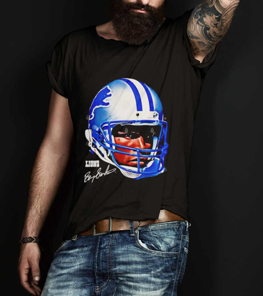 Barry Sanders Detroit Lions Helmet Signature Lions T-Shirt