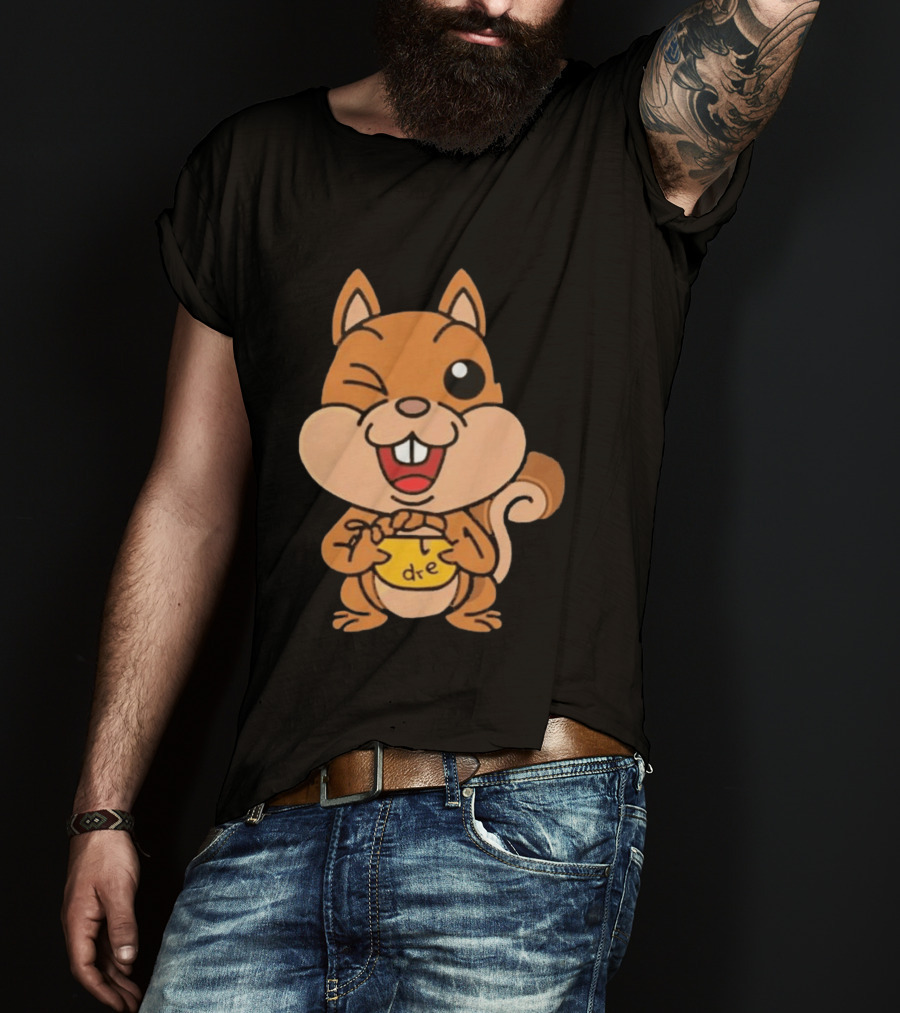 Cartoon Squirrel Holding Yellow Object With "dre" T-Shirt