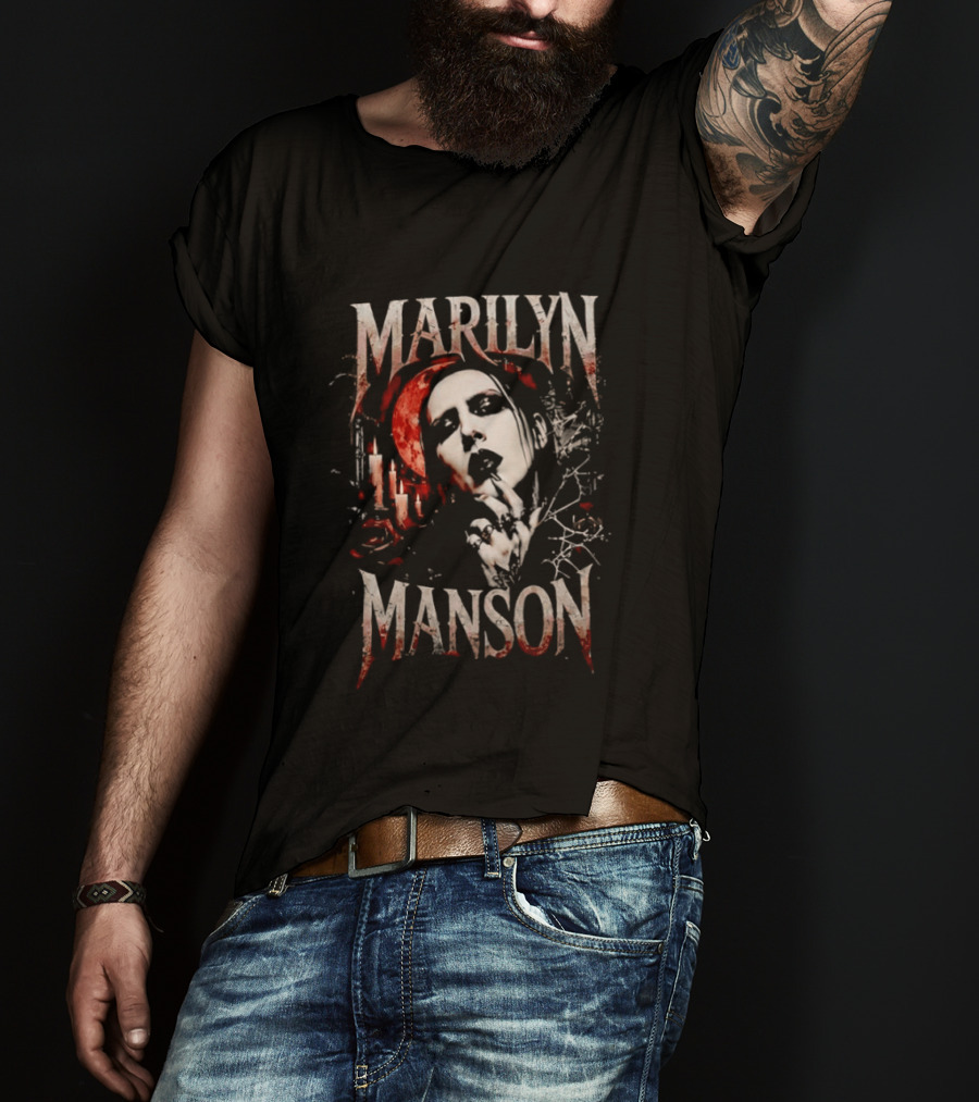 Marilyn Manson Gothic Candlelight Portrait With Blood Red Accents T-Shirt