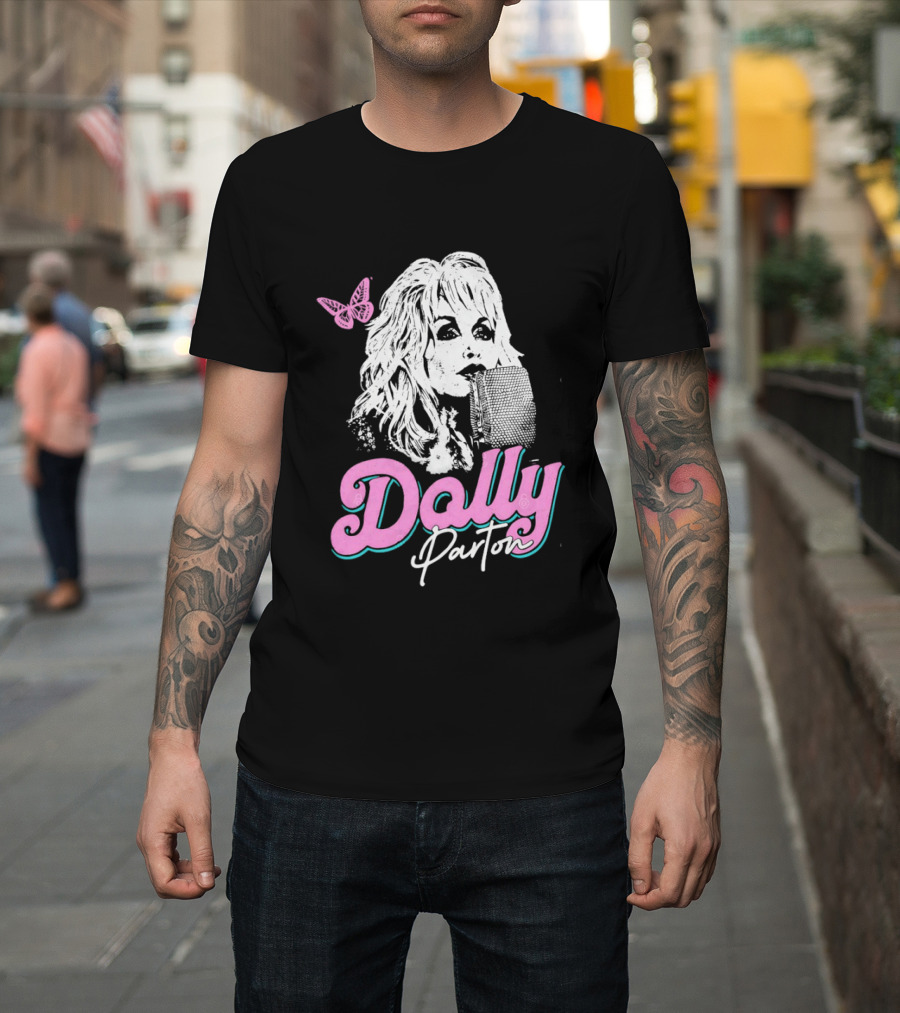 Dolly Parton Butterfly Pink Script T-Shirt