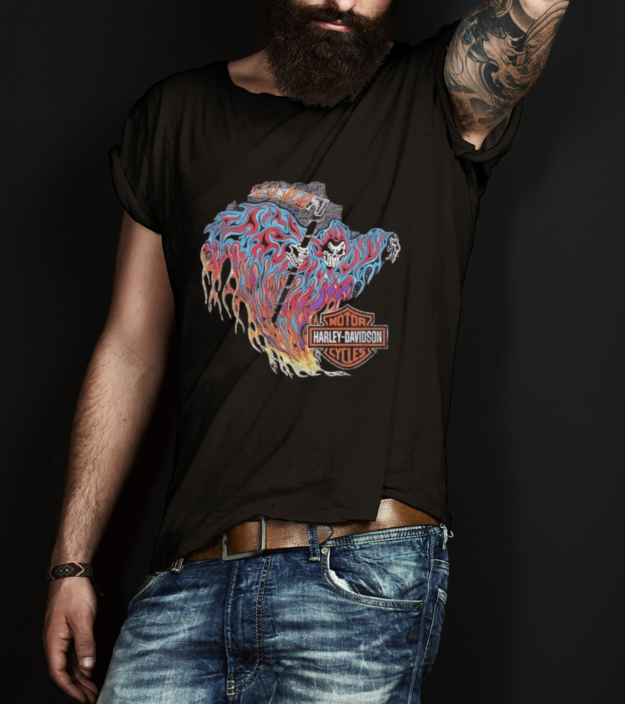 Warren Lotas Harley Davidson Reaper Flames Motor Cycles T-Shirt