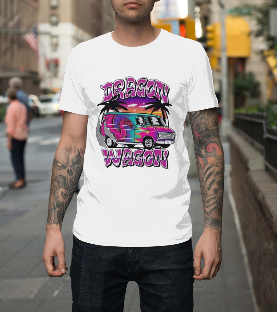 Dragon Wagon Van Tie Dye Sunset With Palm Trees T-Shirt