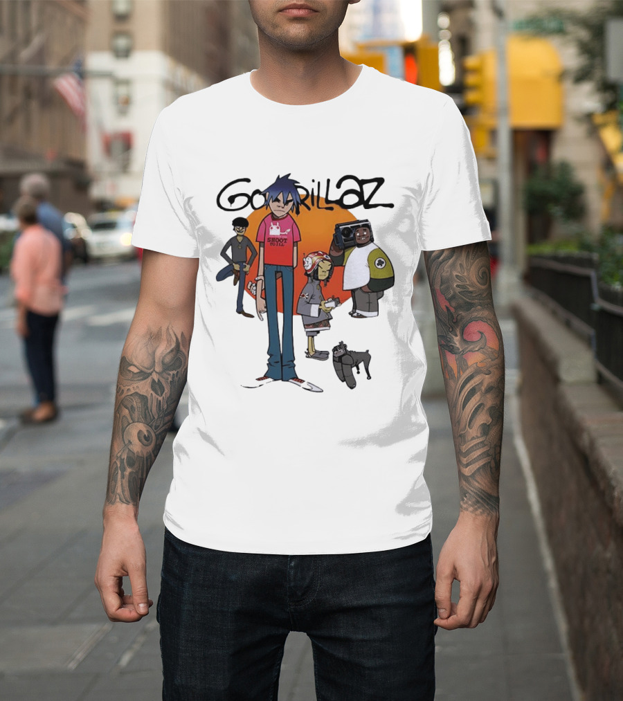 Gorillaz Cartoon Characters Shoot To Ill Group T-Shirt