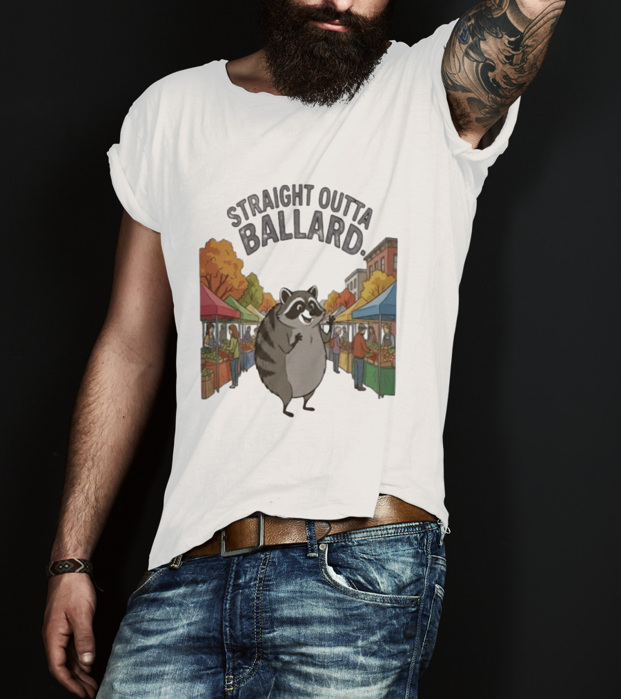 Straight Outta Ballard Raccoon At Farmers Market Scene T-Shirt