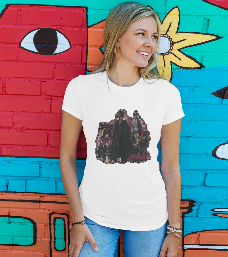 Philadelphia City Chic With Liberty Bell City Hall Skyline Crowned Elegance T-Shirt