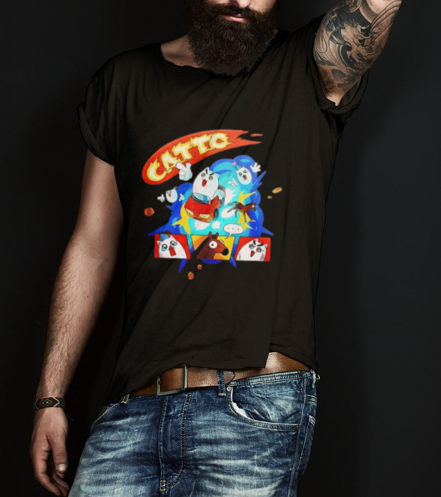Catto Cartoon Cat Driving A Car With Funny Expressions And Comic Style Panels T-Shirt