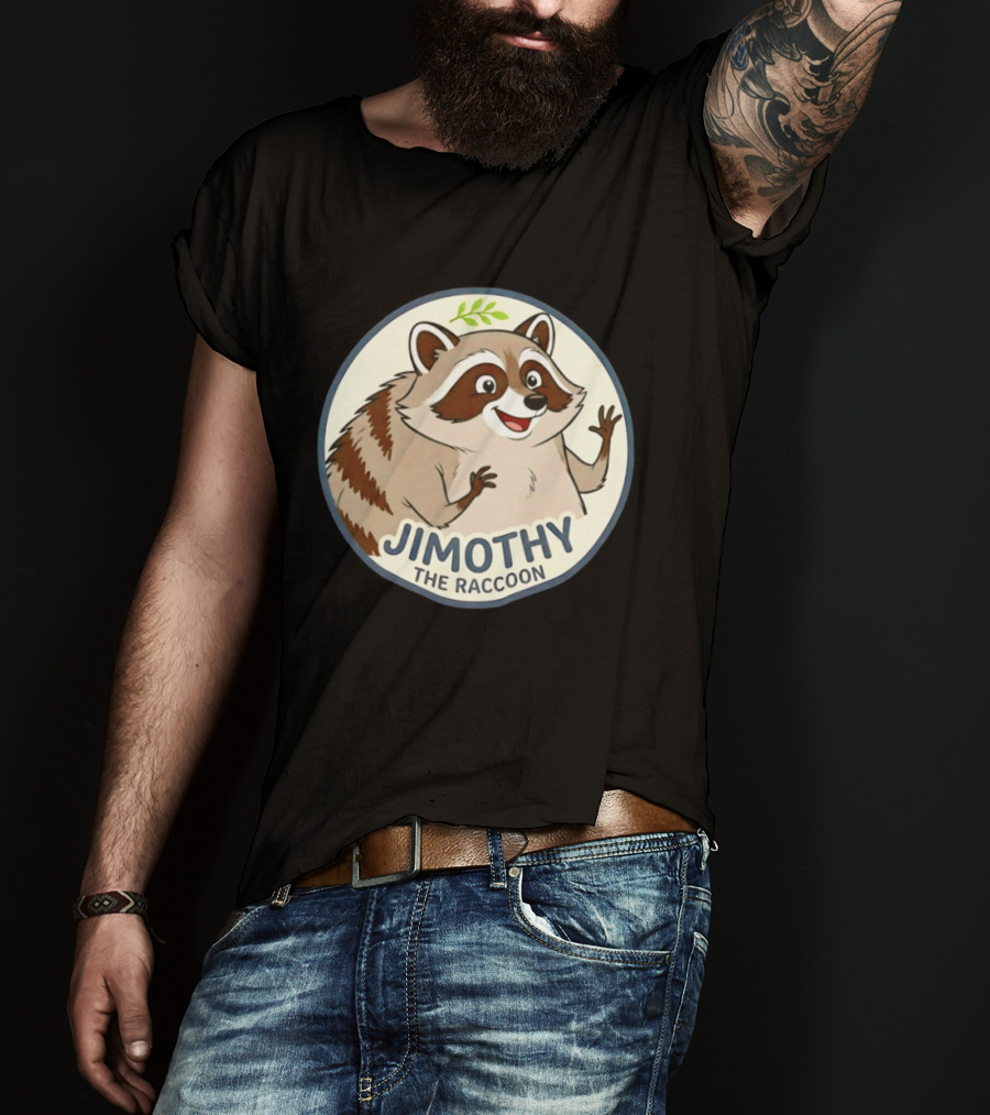 Jimothy The Raccoon Friendly Cartoon Character With Leaf Motif T-Shirt
