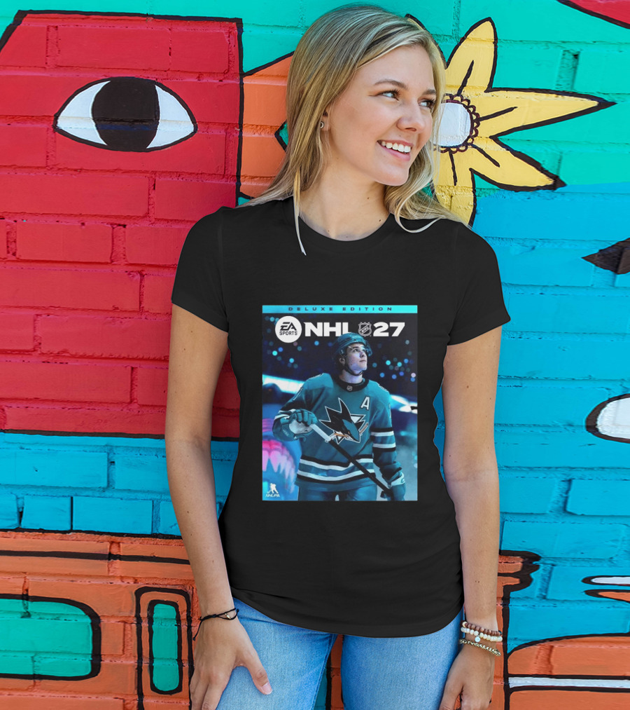 EA Sports NHL 27 Deluxe Edition Macklin Celebrini San Jose Sharks Cover Athlete T-Shirt