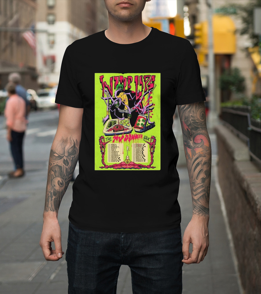 Wine Lips TV Dinner Tour 2026 Canada USA Neon Zombie Concert T-Shirt