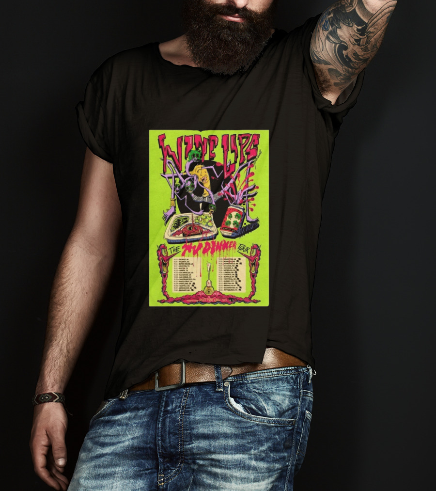 Wine Lips TV Dinner Tour 2026 Canada USA Neon Zombie Concert T-Shirt