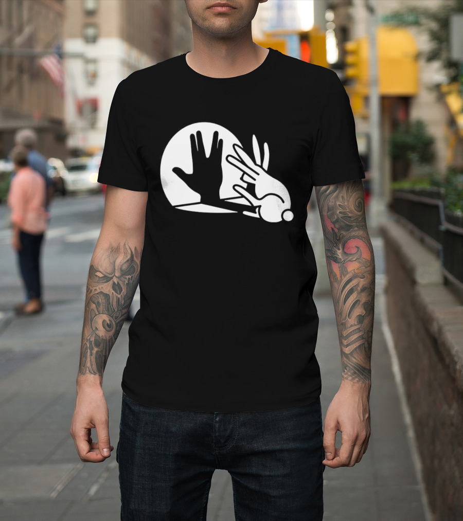Hand Shadow Bunny Puppet Shadows Playful Gesture T-Shirt