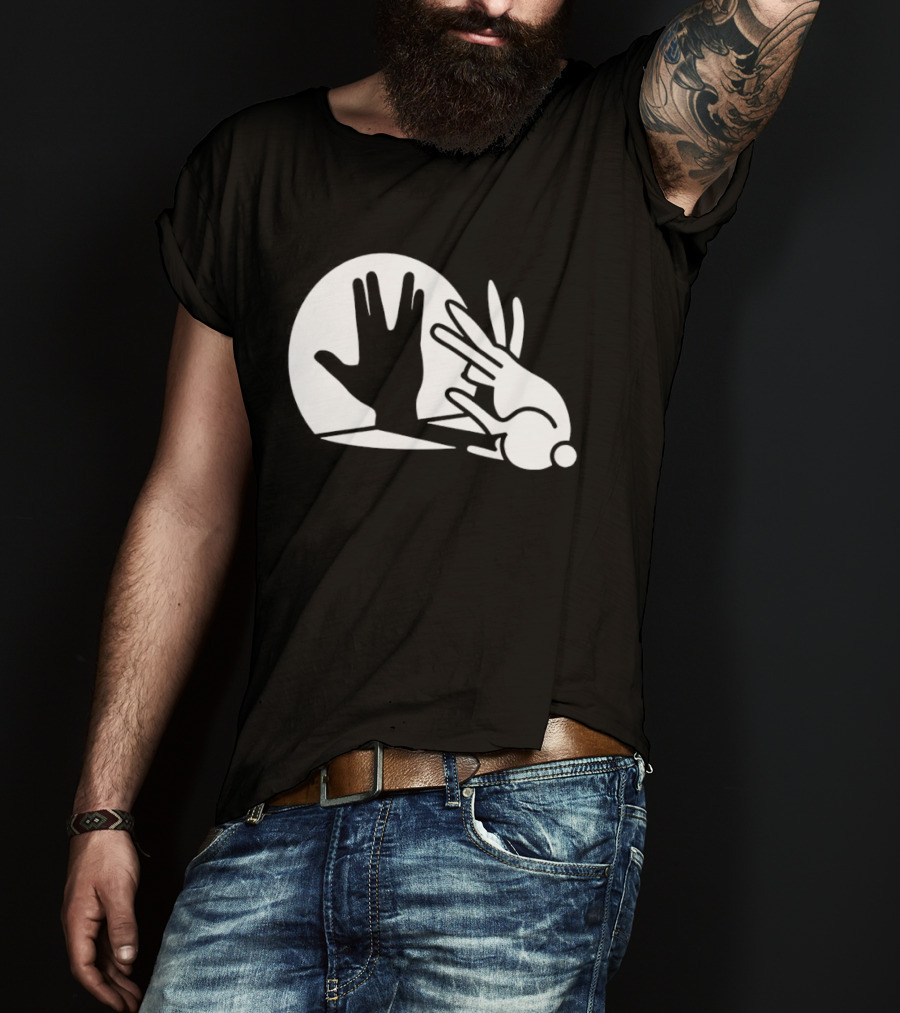 Hand Shadow Bunny Puppet Shadows Playful Gesture T-Shirt