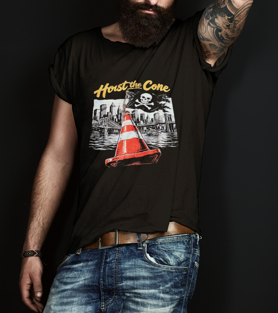 Hoist The Cone New York City Skyline Pirate Flag Skull Crossbones T-Shirt