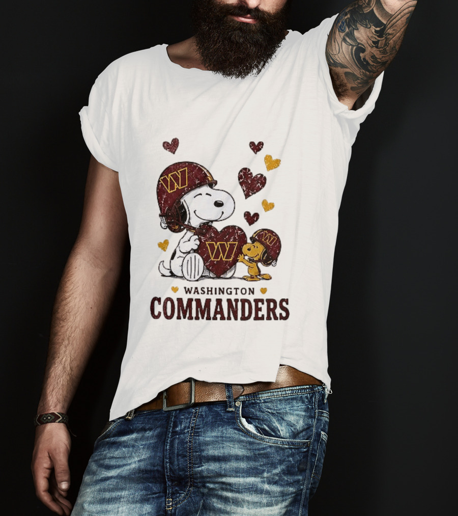 Washington Commanders Peanuts Snoopy Woodstock Love Laughter Hearts T-Shirt