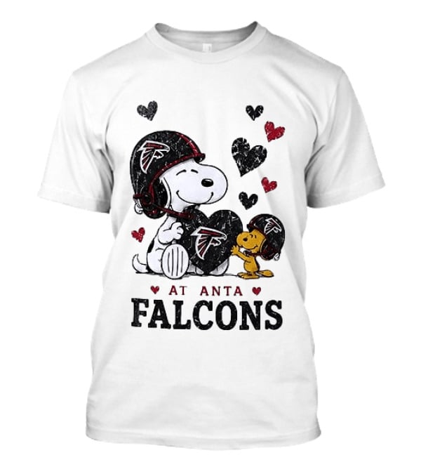 Atlanta Falcons Peanuts Snoopy Woodstock Love Laughter Hearts T-Shirt