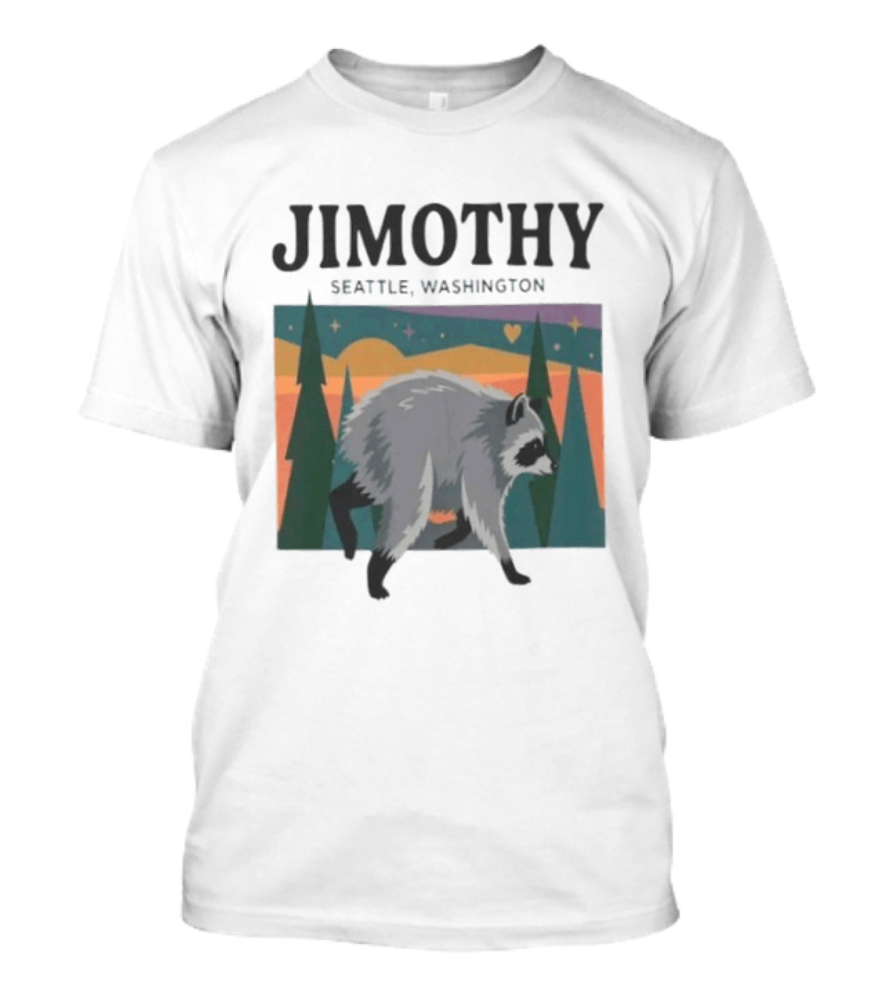 Jimothy Raccoon Seattle Washington Pacific Northwest Forest Scene T-Shirt