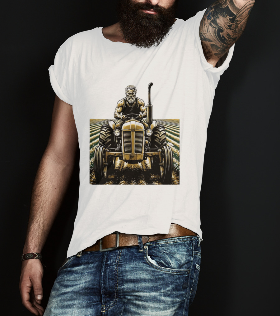 Muscular Farmer Tractor Field T-Shirt