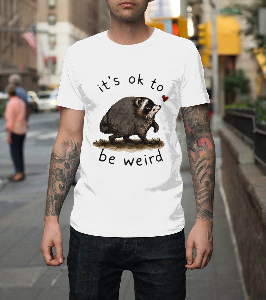 Raccoon It's Ok To Be Weird Cute Heart T-Shirt