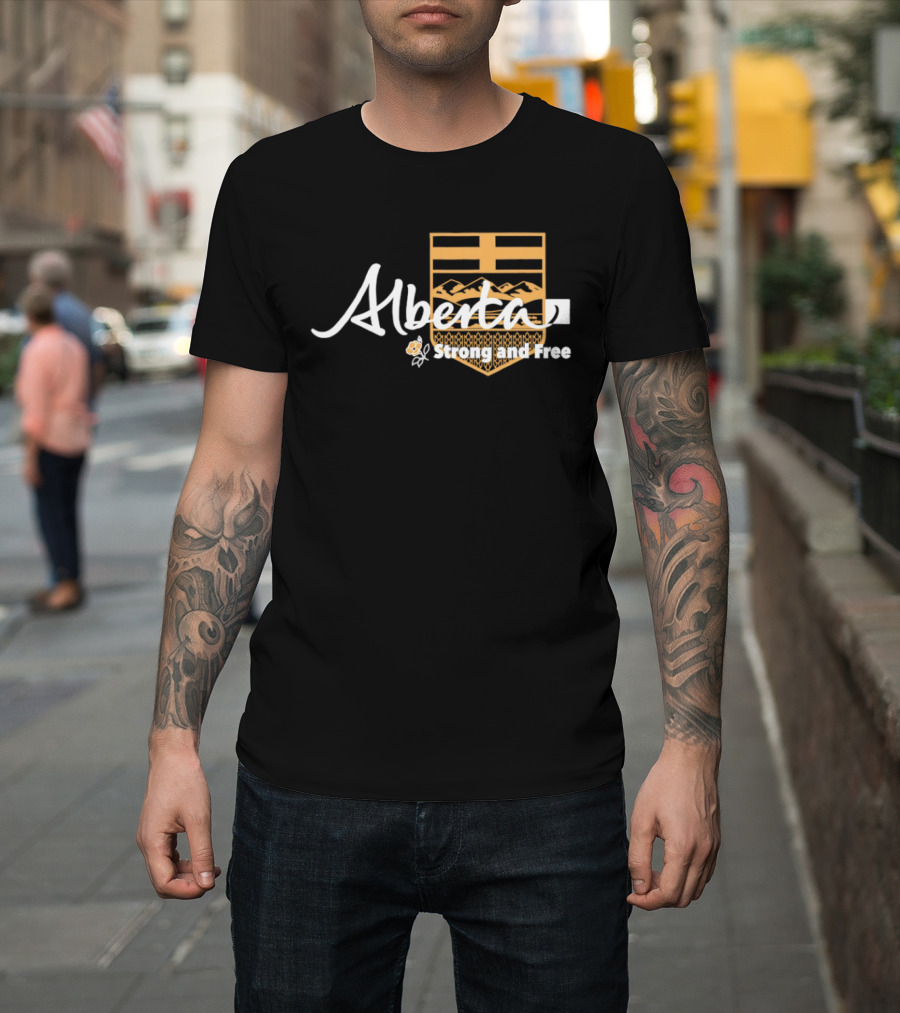 Alberta Strong And Free With Provincial Crest And Floral Accent T-Shirt