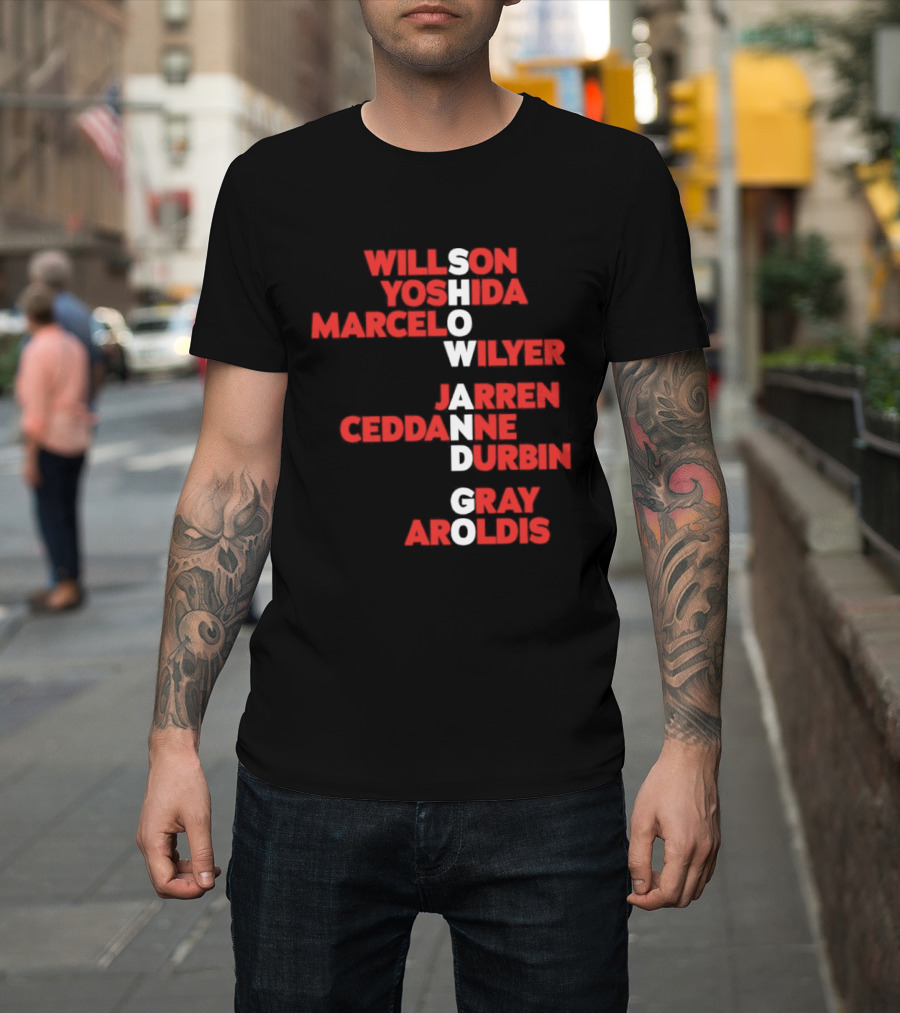 Boston Baseball Show And Go Willson Yoshida Marcel Wilyer Jarren Ceddanne Durgin Gray Aroldis 2026 Names Word Game T-Shirt