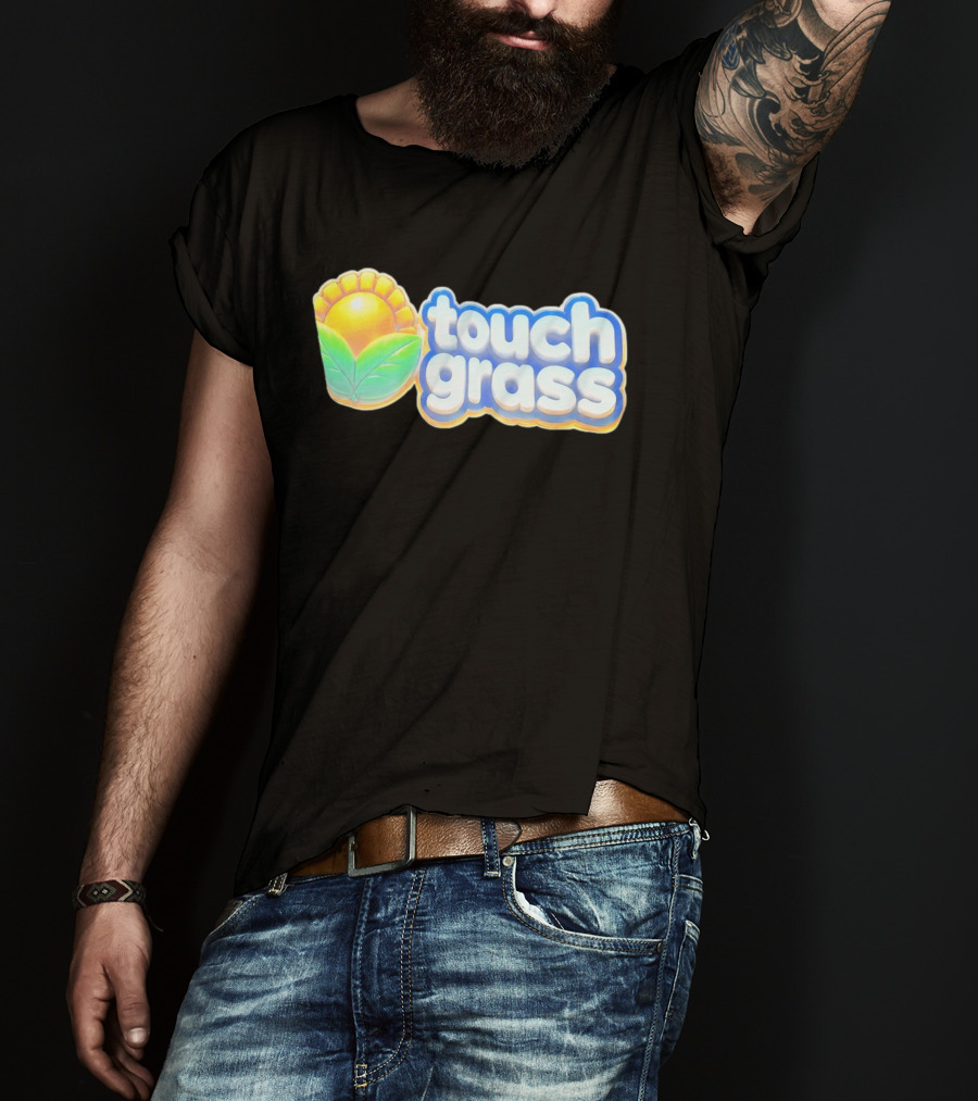 Touch Grass Plants Vs Zombies Sunflower Gaming Meme T-Shirt