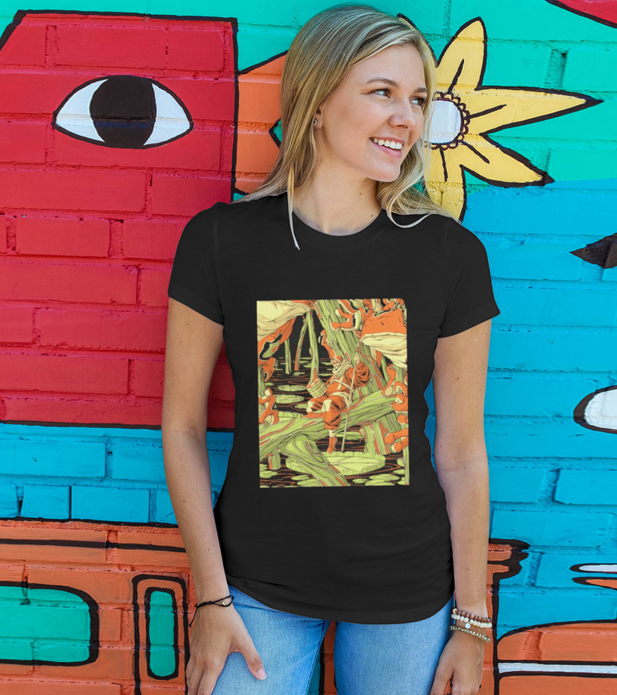 Swamp Explorer With Giant Frogs Wilderness Adventure T-Shirt