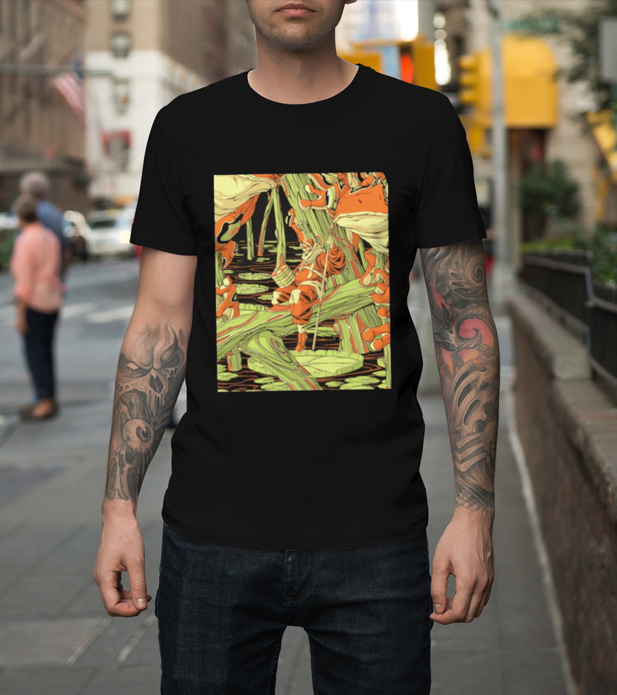 Swamp Explorer With Giant Frogs Wilderness Adventure T-Shirt