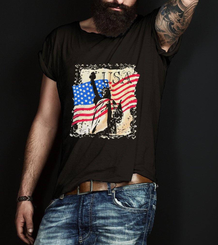 USA Statue Of Liberty American Flag T-Shirt