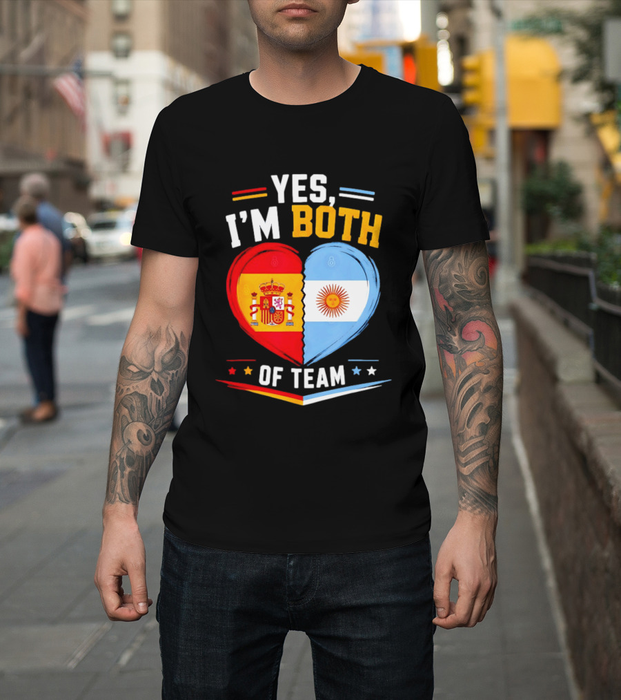 Yes I'm Both Team Spain And Argentina Heart Flags T-Shirt