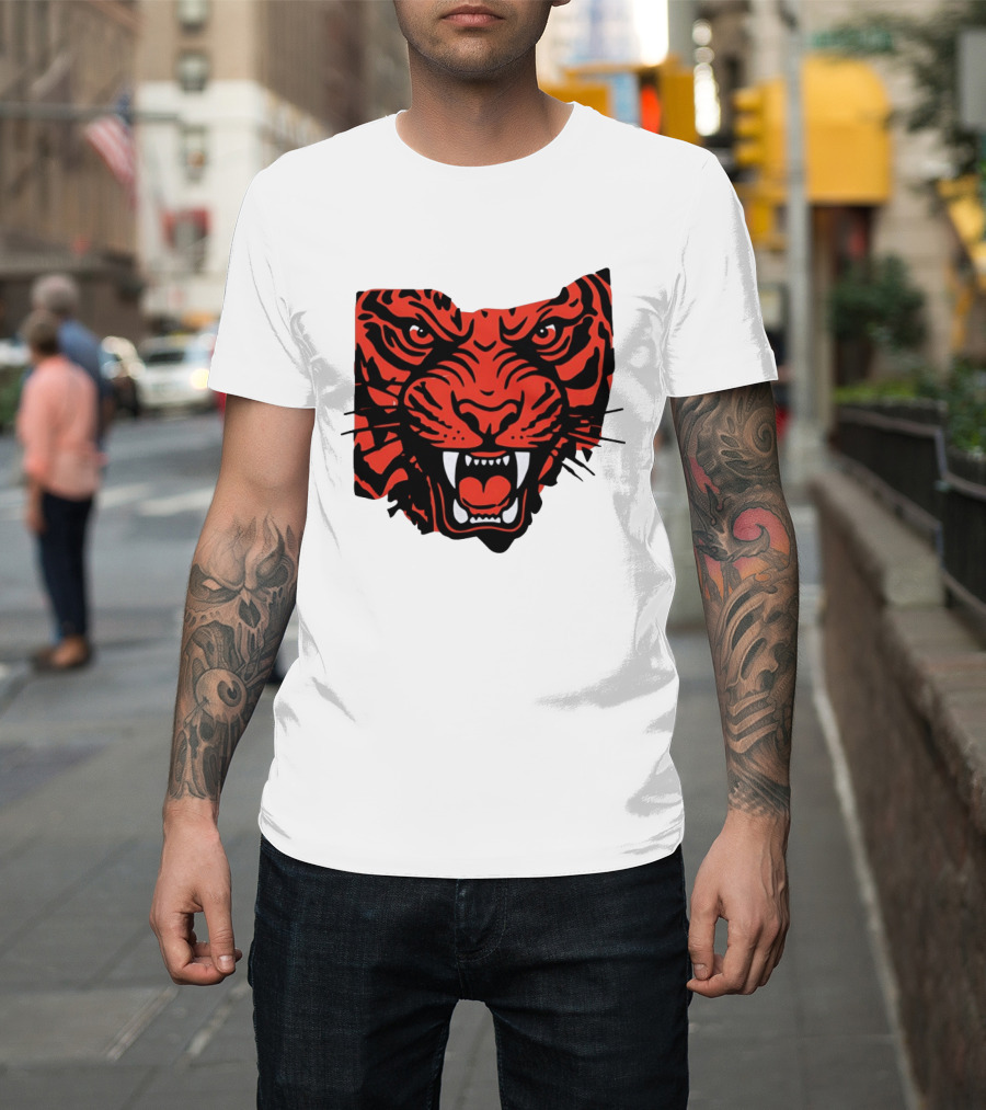 Aggressive Tiger Face Big Cat Animal Fierce Red And Black Tiger Head T-Shirt