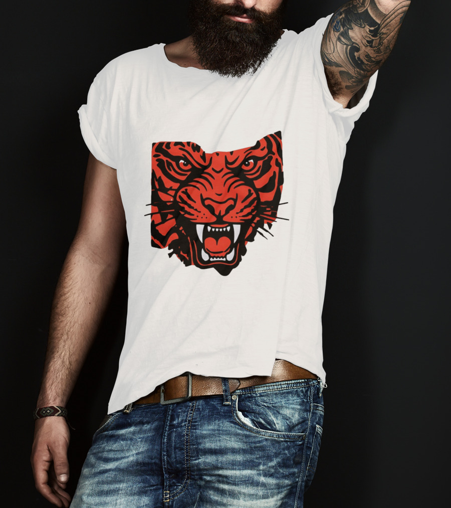 Aggressive Tiger Face Big Cat Animal Fierce Red And Black Tiger Head T-Shirt